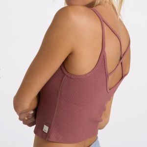 Vuori Rib Crop Tank in Rosewood
